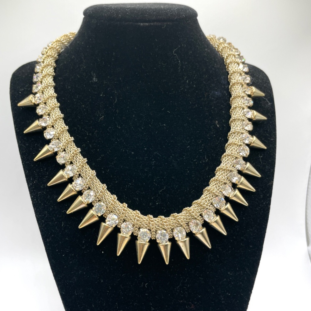 Mesh Rhinestone Statement Necklace Spike Bead